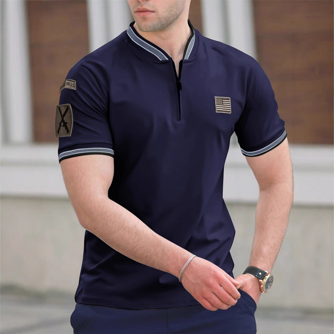 Herren Kurzarm-Kragen-T-Shirt mit praktischer Reißverschlussöffnung und kontrastierenden Akzenten