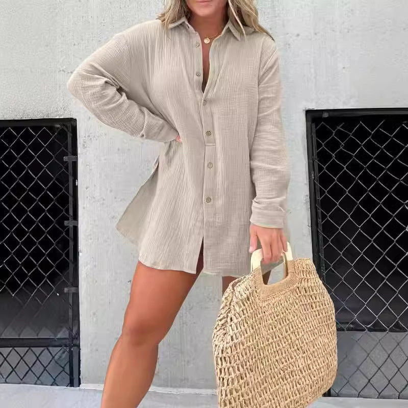 Damen lässiges Krepp-Blusenshirt und Shorts-Set mit taillierbarem Gürtel R&B