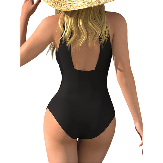 Damen einteiliger Badeanzug mit raffinierten Mesh-Einsätzen und figurformendem Design R&B