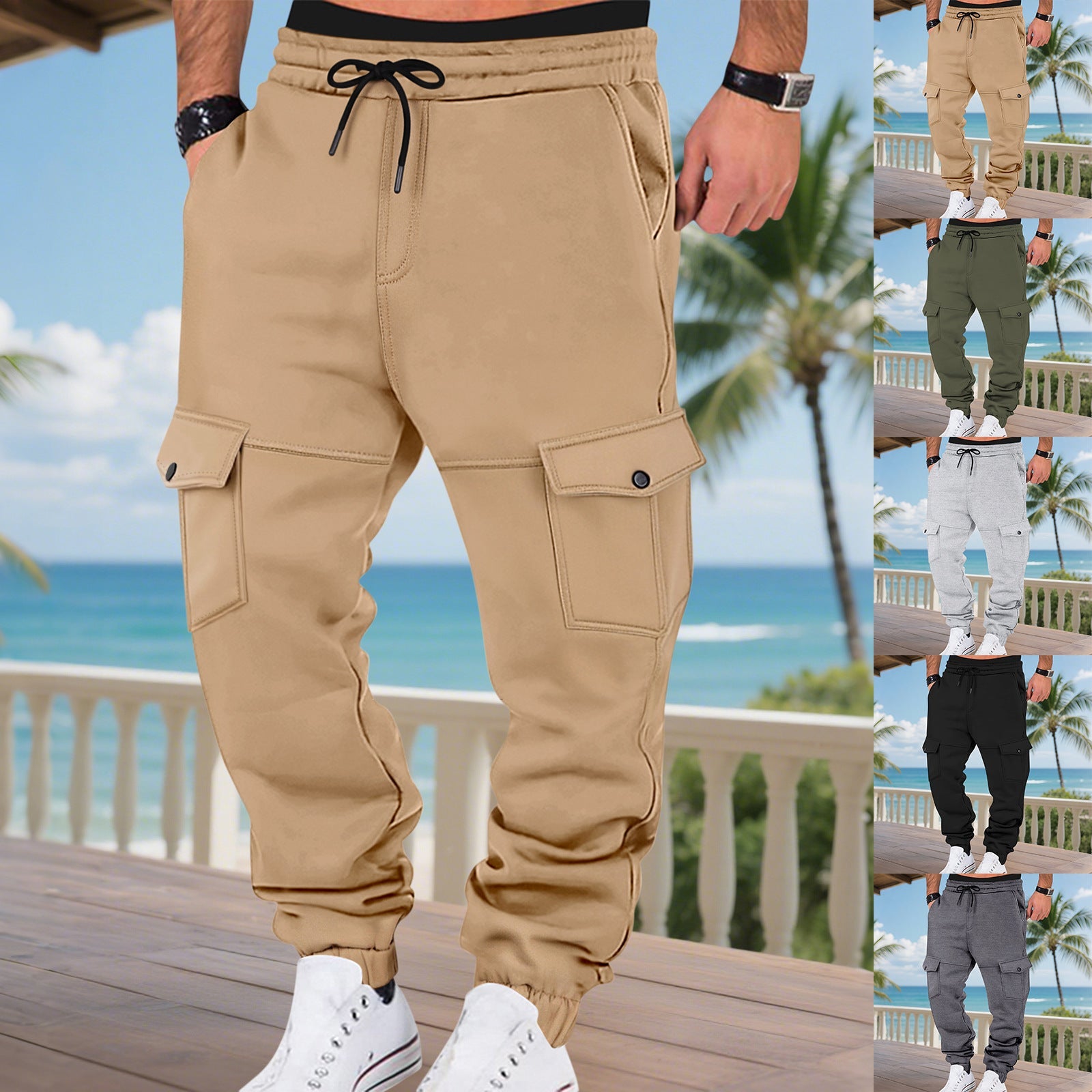 Herren Cargo-Jogginghose mit erweiterten Taschen und elastischem Bund R&B