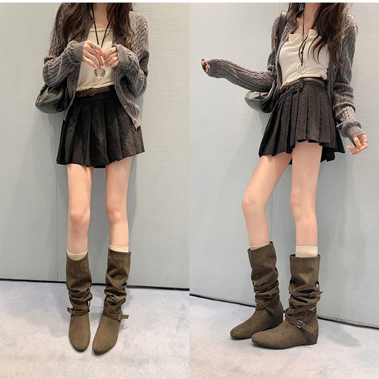 Damen Elegante Overknee-Stiefel mit modischem Schnallen-Detail und weichem Wildleder R&B