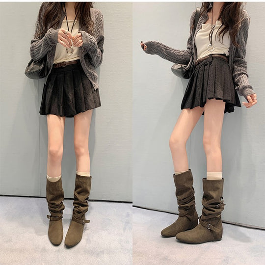 Damen Elegante Overknee-Stiefel mit modischem Schnallen-Detail und weichem Wildleder R&B