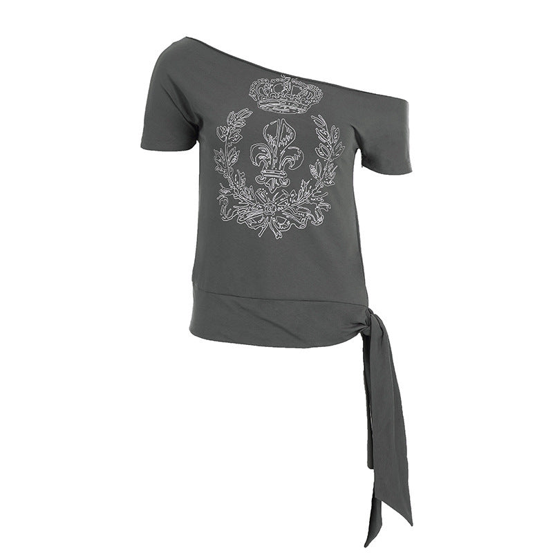 Damen asymmetrisches Top mit dekorativem Knoten R&B