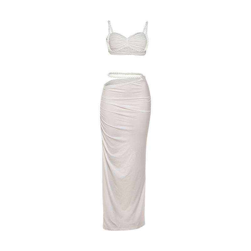 Damen Set mit crop Top und langem Rüschenrock R&B