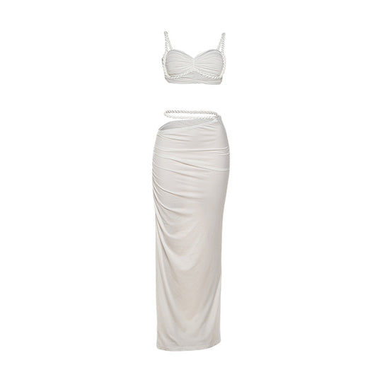Damen Set mit crop Top und langem Rüschenrock R&B