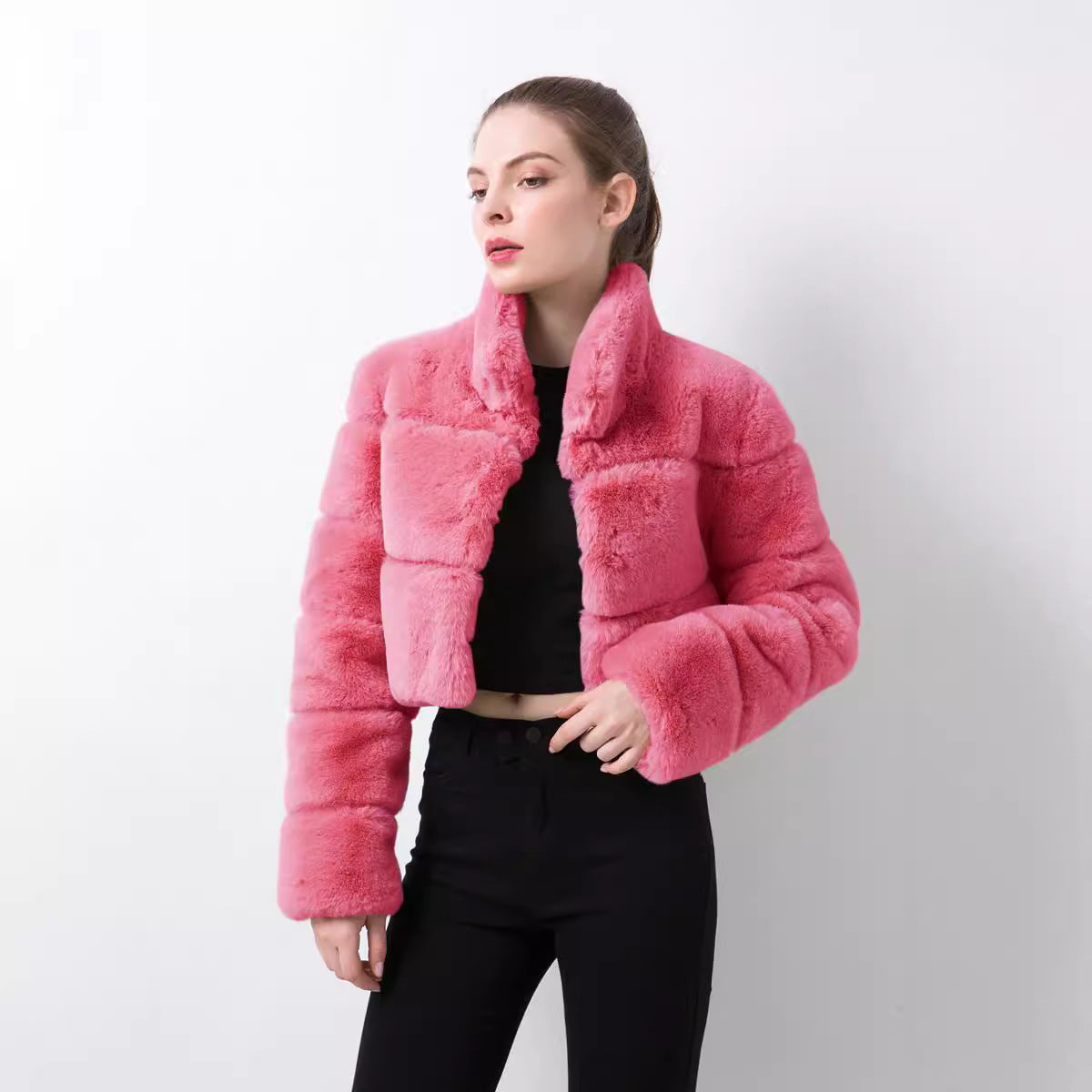 Damen modische kurze Kunstpelzjacke R&B