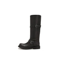 Damen Stiefel im lässigen Biker-Stil mit robustem Riemen und bequemem Blockabsatz
