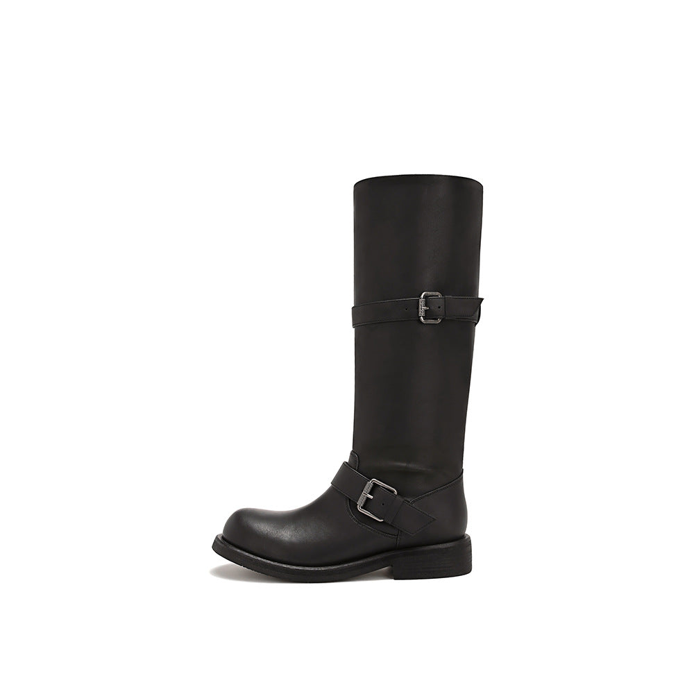 Damen Stiefel im lässigen Biker-Stil mit robustem Riemen und bequemem Blockabsatz