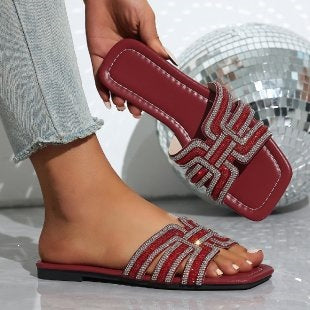 Damen Glamouröse Strandsandalen mit funkelndem Riemendesign R&B