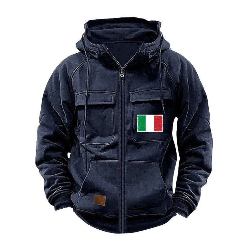 Herren modische Kapuzenjacke mit praktischen Taschen und verstellbarem Kragen R&B