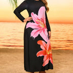 Damen Elegantes Maxikleid mit floralem Druck und langem Arm R&B