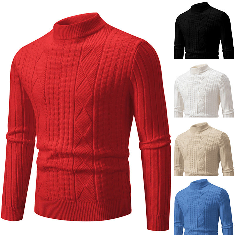Herren Grobstrickpullover mit modernem Zopfmuster und hohem Kragen R&B