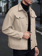 Herren nan Wolloptik-Overshirt Jacke im Shacket-Stil mit Brustklappen und Druckknopfleiste R&B