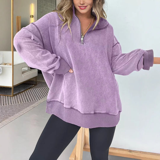 Damen Bequemer Pullover mit halbem Reißverschluss R&B