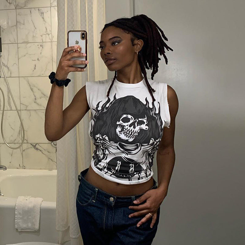Damen ärmelloses Grafik-T-Shirt mit kreativer Tierillustration R&B