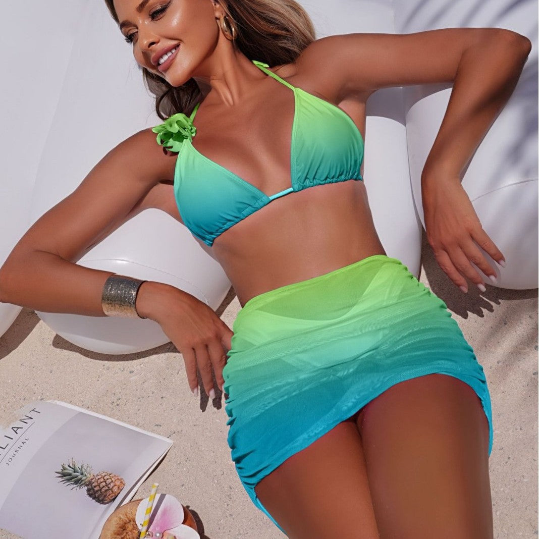 Damen Bikini-Set mit verstellbaren Trägern und rüschenförmigem Rock R&B