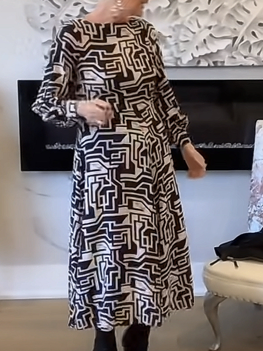 Damen Maxikleid mit modernem geometrischem Muster und geschmeidigem Fall R&B