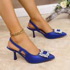 Damen Slingback High Heel Sandalen mit dekorativem Schmuckelement und elegantem Design