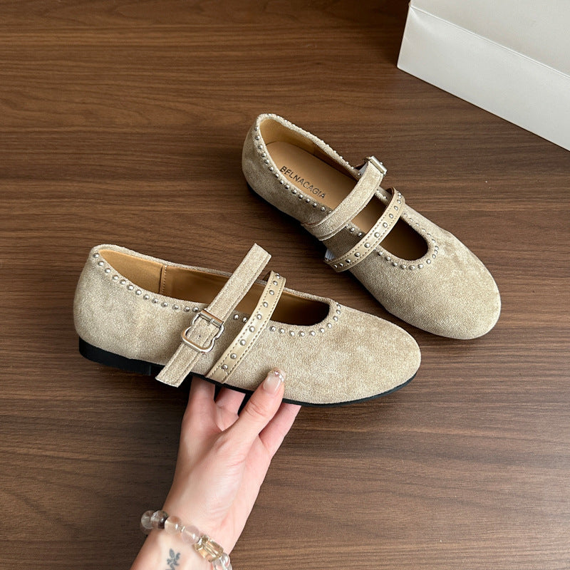 Damen Elegante Ballerinas mit dekorativen Schnallen und weichem Wildleder R&B