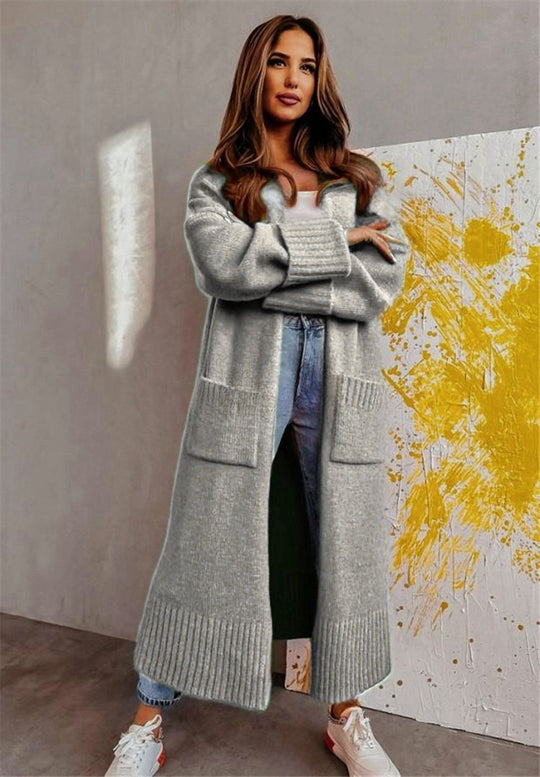 Damen Langer Strickcardigan mit praktischen Taschen und lässigem Schnitt R&B