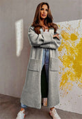 R&B | Lange Strickjacke Strickstoff Lockere Passform Offene Vorderseite Seitliche Taschen