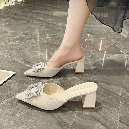 Damen elegante Mules mit funkelndem Schmuckdetail R&B