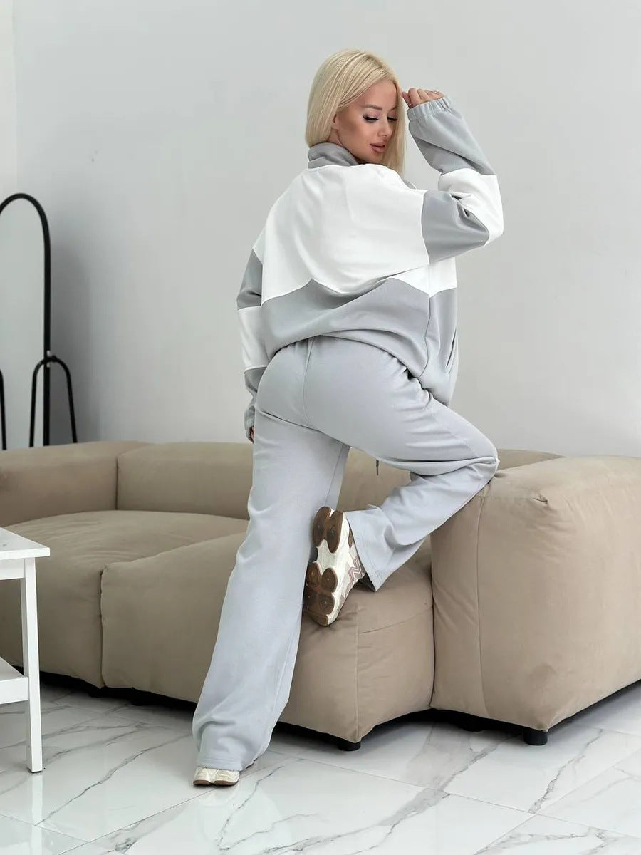 Damen sportliches Set aus hochfunktionalem Fleece-Material mit Reißverschluss R&B