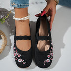 Damen Ballerinas mit floralem Stickdesign und elastischem Riemen R&B