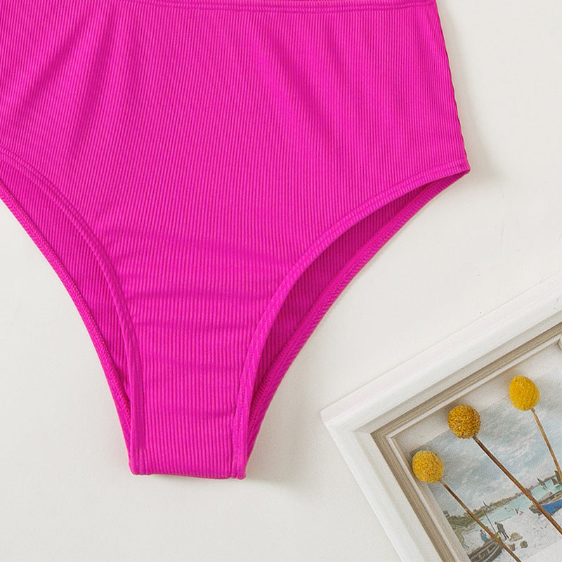 Damen Einseitiger Triangel-Bikini mit buntem Blockdesign