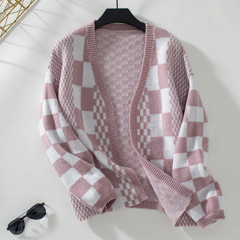R&B | Cardigan - Damen Herbst Casual Karierter Gestrickter Cardigan