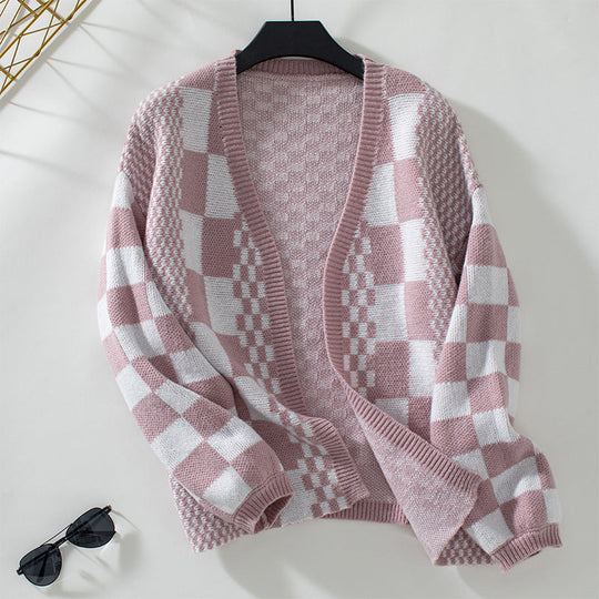 R&B | Cardigan - Damen Herbst Casual Karierter Gestrickter Cardigan