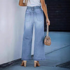 Damen Weite High-Waist Jeans mit elastischem Bund