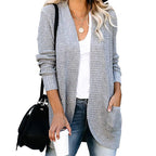 Damen lässige Strickjacke mit offenen Ärmeln und praktischen Taschen R&B