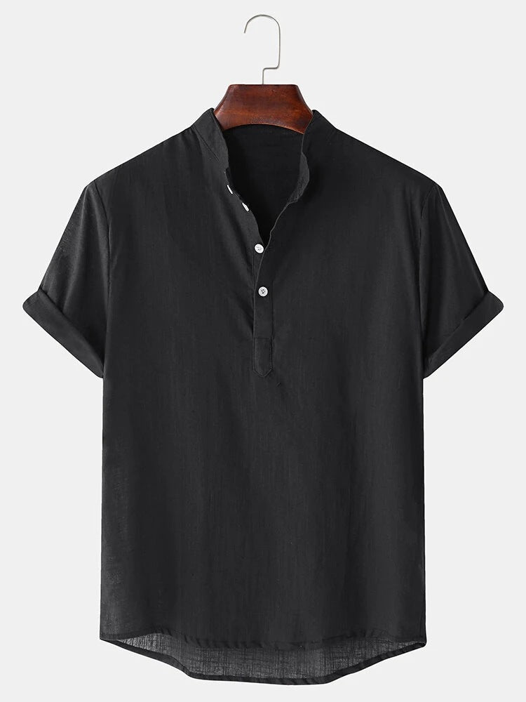 Herren Kurzarmhemd mit innovativem Henley-Ausschnitt und fließendem Material R&B