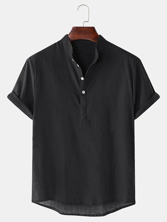 Herren Kurzarmhemd mit innovativem Henley-Ausschnitt und fließendem Material R&B