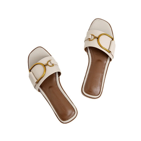 Damen Elegante Slides mit luxuriösem goldenen Akzent und bequemem Fußbett R&B