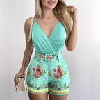 Damen Eleganter Jumpsuit mit tiefem V-Ausschnitt und floralen Details R&B