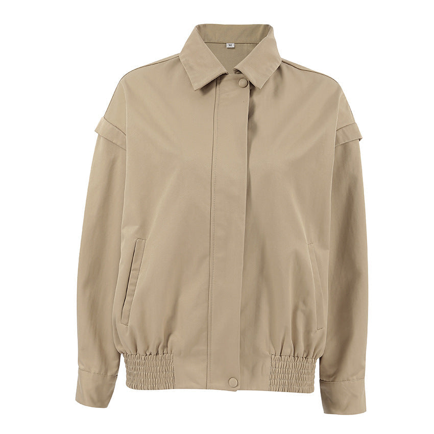 Damen Kurze Utility-Jacke mit voluminösen Ärmeln und praktischen Taschen R&B