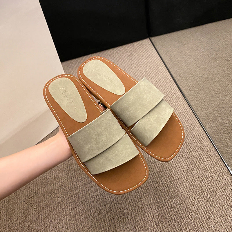 Damen modische Slide-Pantoletten mit breitem Riemen und weichem Fußbett EB