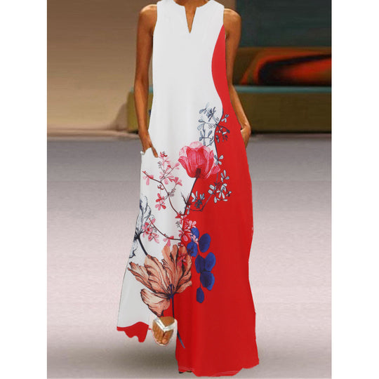 Damen Maxikleid mit elegantem floralem Design und seitlichen Taschen R&B