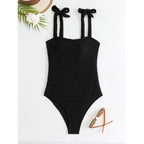 Damen Einteiler Badeanzug mit modischem Wickelrock und eleganten BindR&Bändern R&B