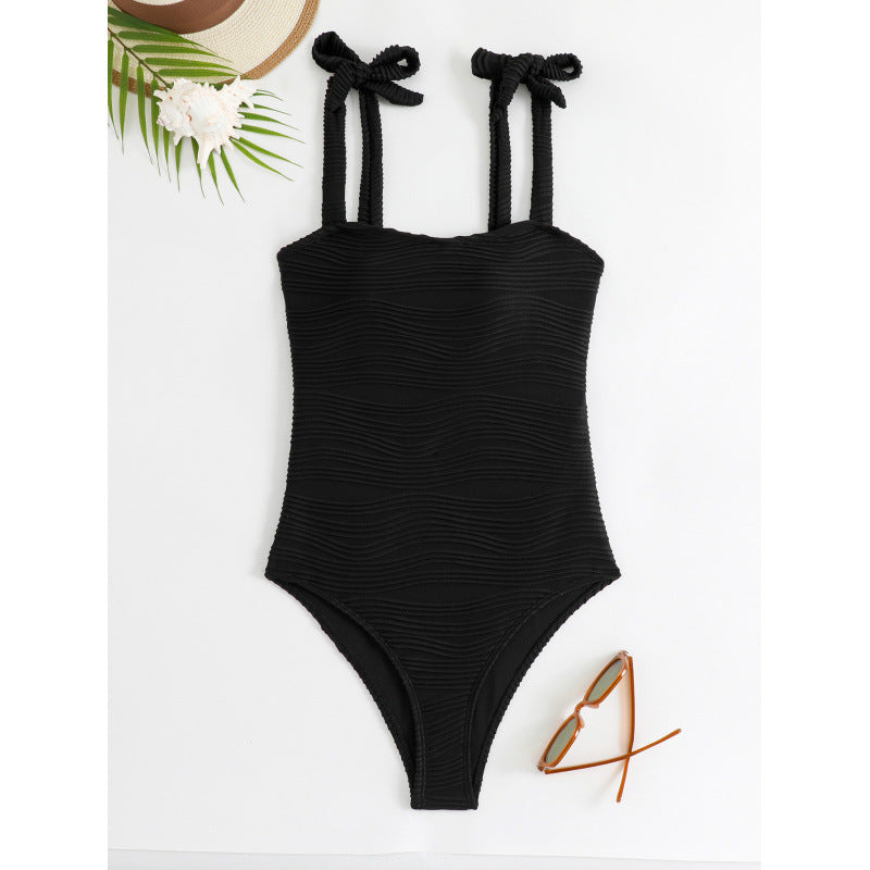 Damen Einteiler Badeanzug mit modischem Wickelrock und eleganten BindR&Bändern R&B