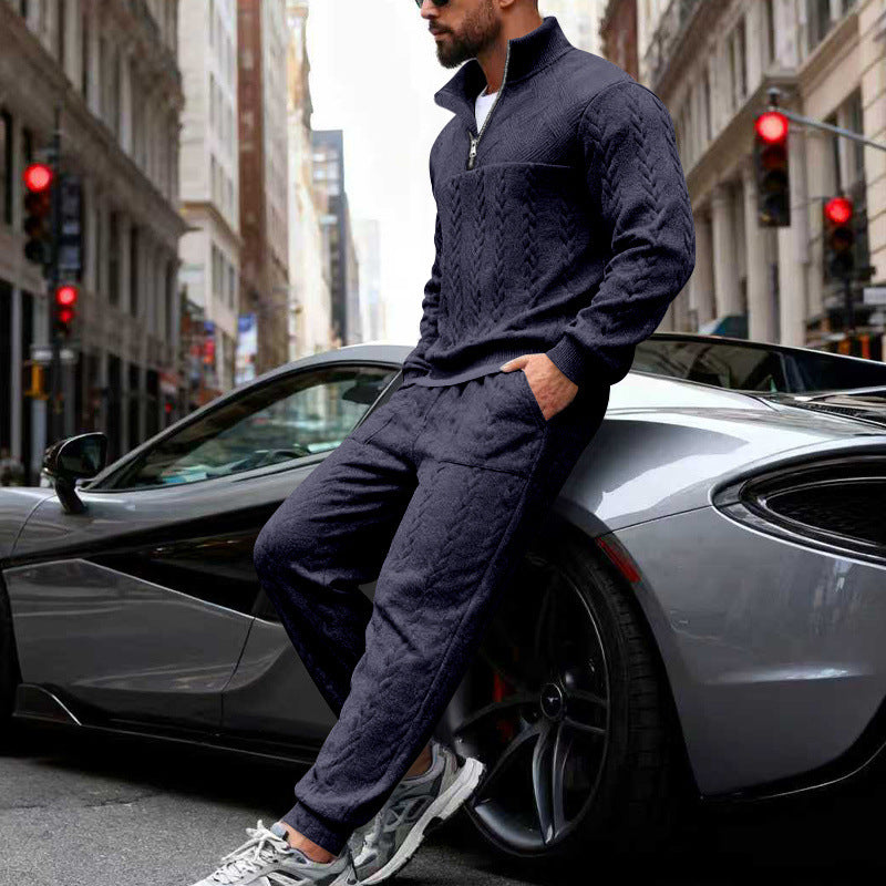 Herren sportliches Freizeit-Set mit strukturiertem Sweatstoff und seitlichen Reißverschlusstaschen R&B