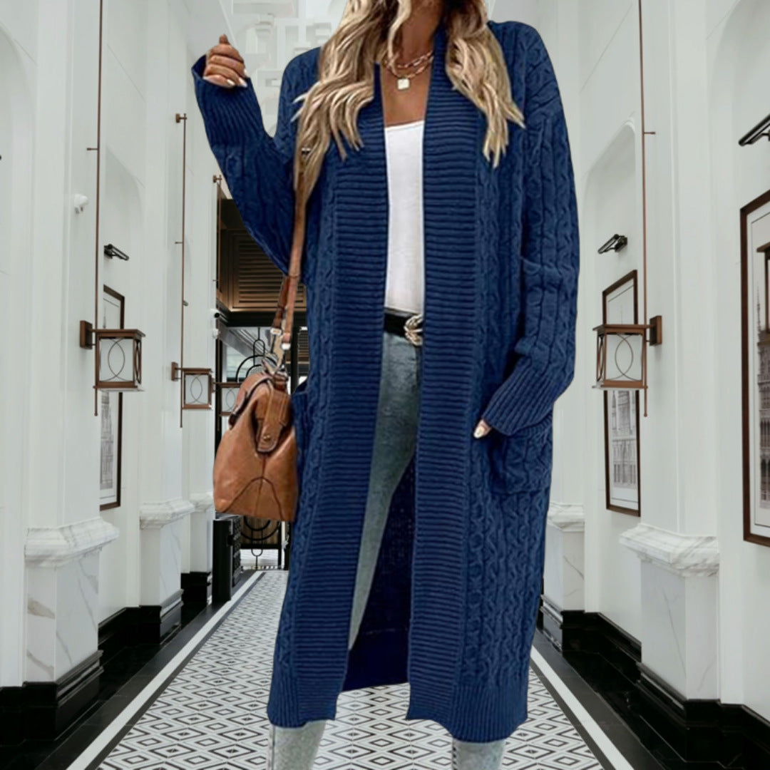 Damen Strickjacke mit grobem Zopfdesign und praktischen Taschen R&B