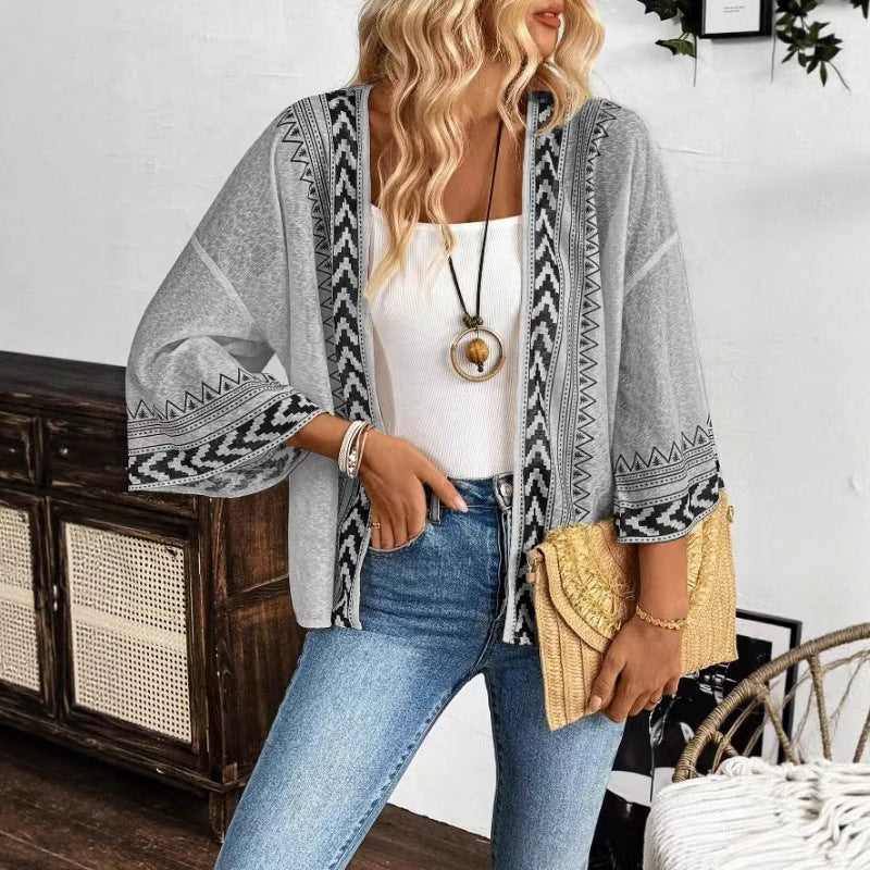 Damen Leichtes und luftiges Strickcardigan mit ethnischem Muster R&B