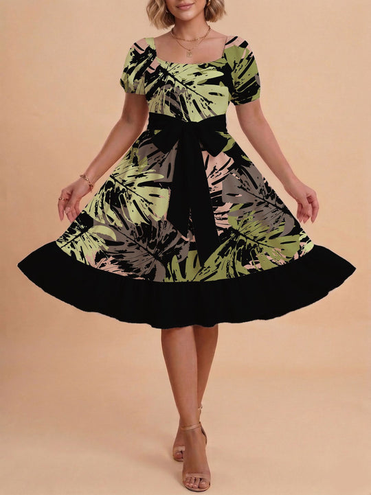 Damen Midikleid mit verspieltem Druck und tailliertem Schnitt R&B