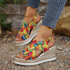 Damen Wedge-Sandalen mit buntem geometrischem Muster R&B