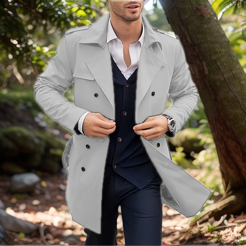 Herren klassischer Trenchcoat im zeitlosen Design mit knöpfbaren Taschen R&B