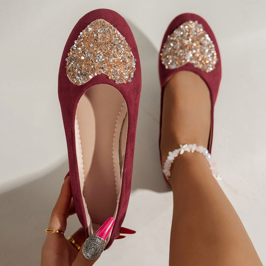 Damen Ballerinas mit funkelndem Herzdesign und rutschfester Sohle R&B