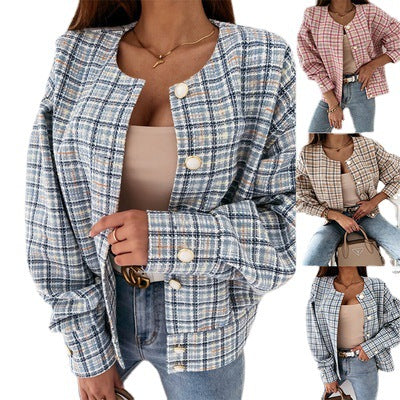 Damen Karierte Bouclé-Jacke R&B